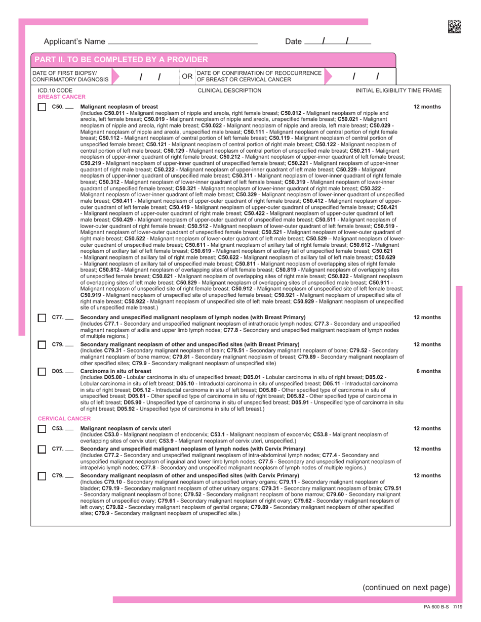 Formulario PA600 B-S Solicitud De Elegibilidad Para Medicaid - Programa De Tratamiento Y Prevencion Contra El Cancer De Mama Y De Cuello Uterino (Bccpt) - Pennsylvania (Spanish), Page 3