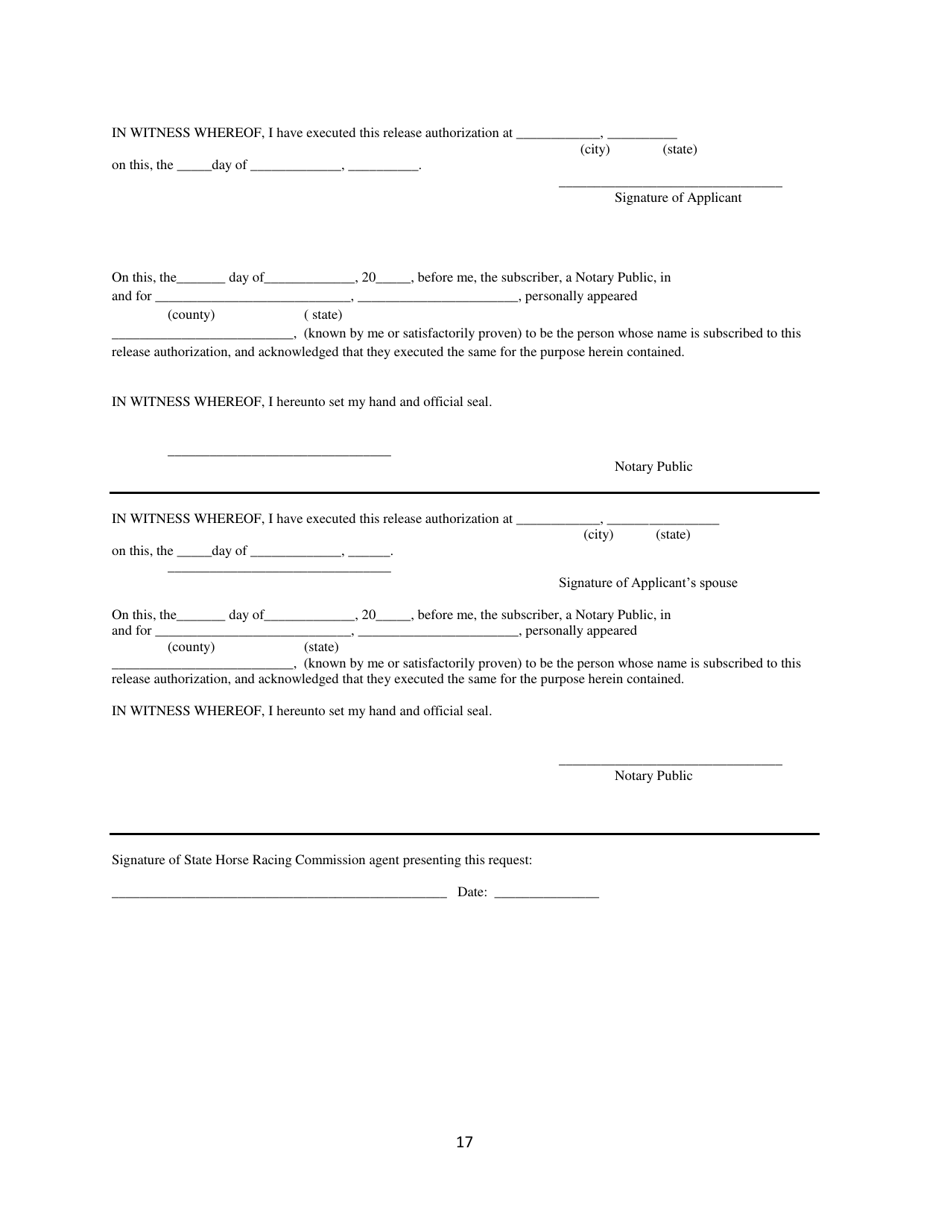 Secondary Pari-Mutuel Organization License Application - Pennsylvania, Page 17