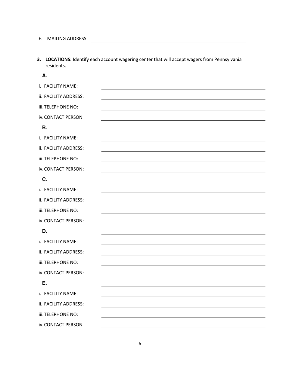 Secondary Pari-Mutuel Organization License Application - Pennsylvania, Page 6