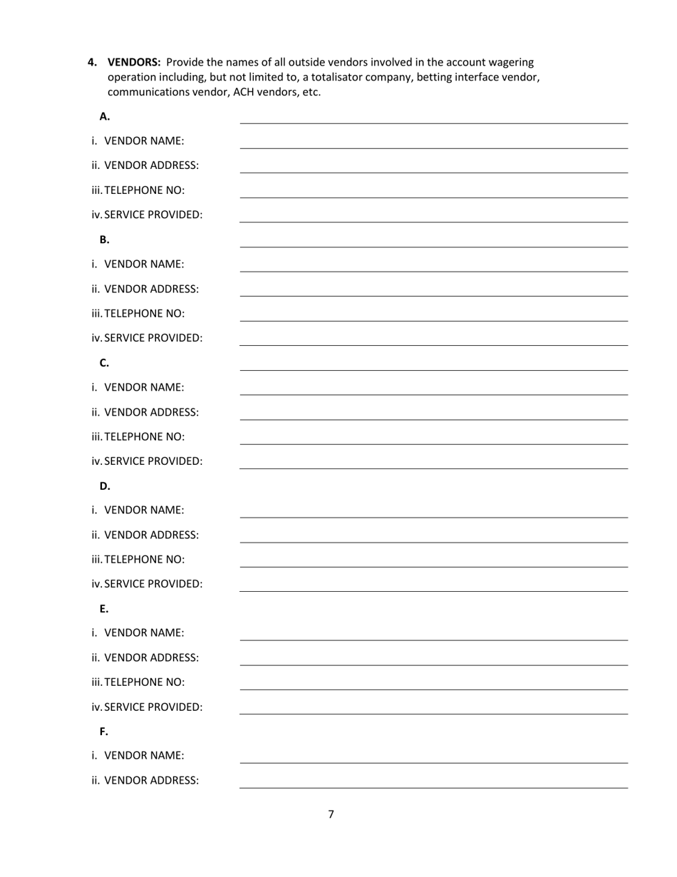 Secondary Pari-Mutuel Organization License Application - Pennsylvania, Page 7