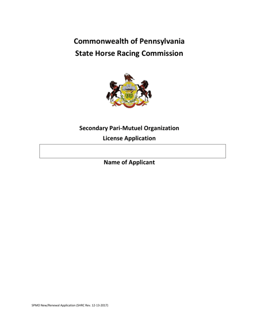 Secondary Pari-Mutuel Organization License Application - Pennsylvania Download Pdf