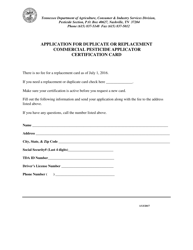 &quot;Application for Duplicate or Replacement Commercial Pesticide Applicator Certification Card&quot; - Tennessee