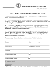 Document preview: Application for a Restricted-Use Pesticide Dealer License - Tennessee