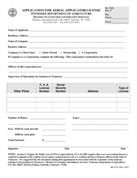 Form AG-0137 &quot;Application for Aerial Applicator License&quot; - Tennessee