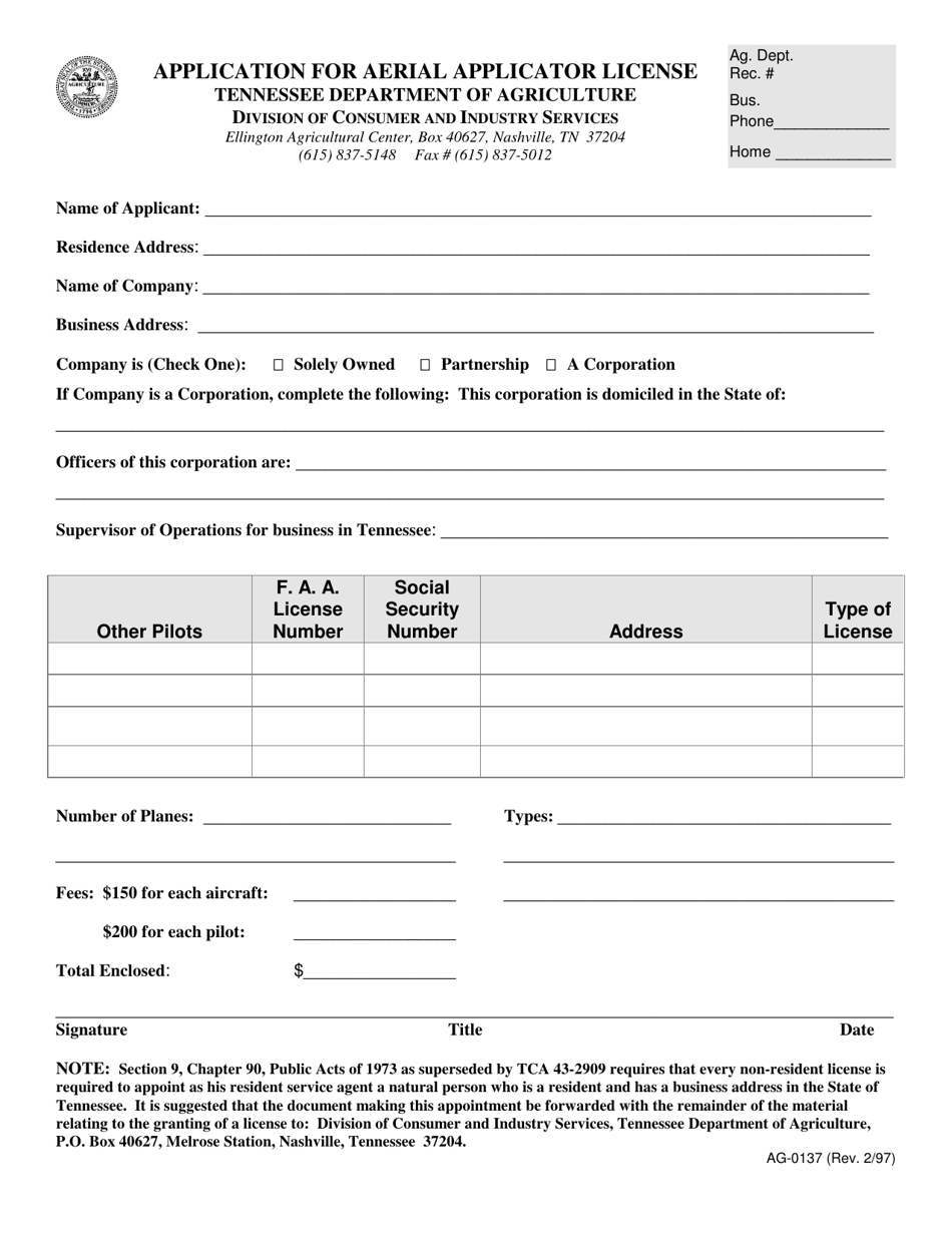 Form AG0137 Fill Out, Sign Online and Download Printable PDF