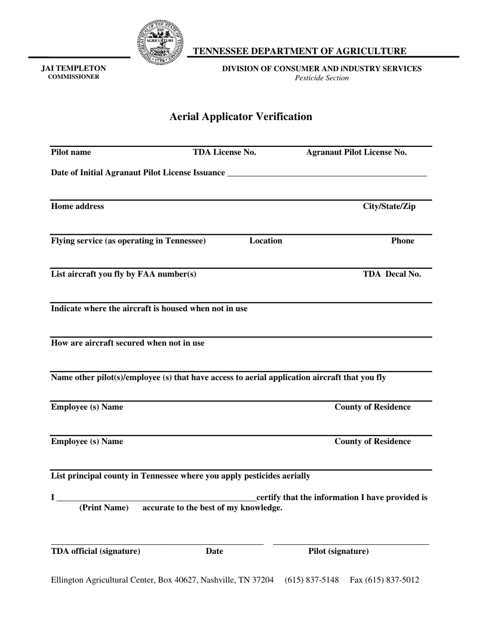 Aerial Applicator Verification - Tennessee, Page 1