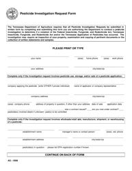 Form AG-0568 &quot;Pesticide Investigation Request Form&quot; - Tennessee