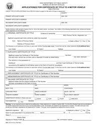 Document preview: Form BMV3774 Application(S) for Certificate of Title to a Motor Vehicle - Ohio