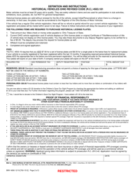 Form BMV4806 &quot;Application and Affidavit for Historical License Plates&quot; - Ohio, Page 2