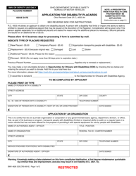 Form BMV4826 &quot;Application for Disability Placards&quot; - Ohio