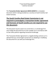 Document preview: Transaction Broker Agreement (Non-agency Agreeement) - South Carolina