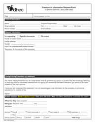 DHEC Form 2295 Freedom of Information Request Form - South Carolina