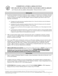 Document preview: Formulario LL-120 Declaracion De Satisfaccion Del Pago De Reclamos Salariales - Texas (Spanish)