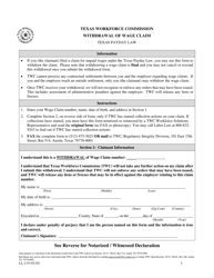 Form LL-119 Withdrawal of Wage Claim - Texas