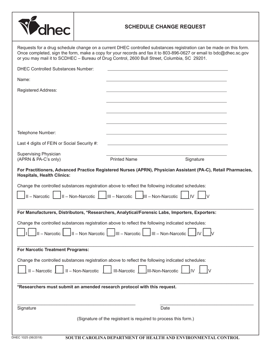 Dhec Form 1025 Fill Out Sign Online And Download Fillable Pdf South