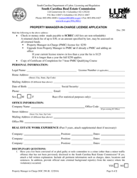 Form DOC290 Property Manager-In-charge License Application - South Carolina