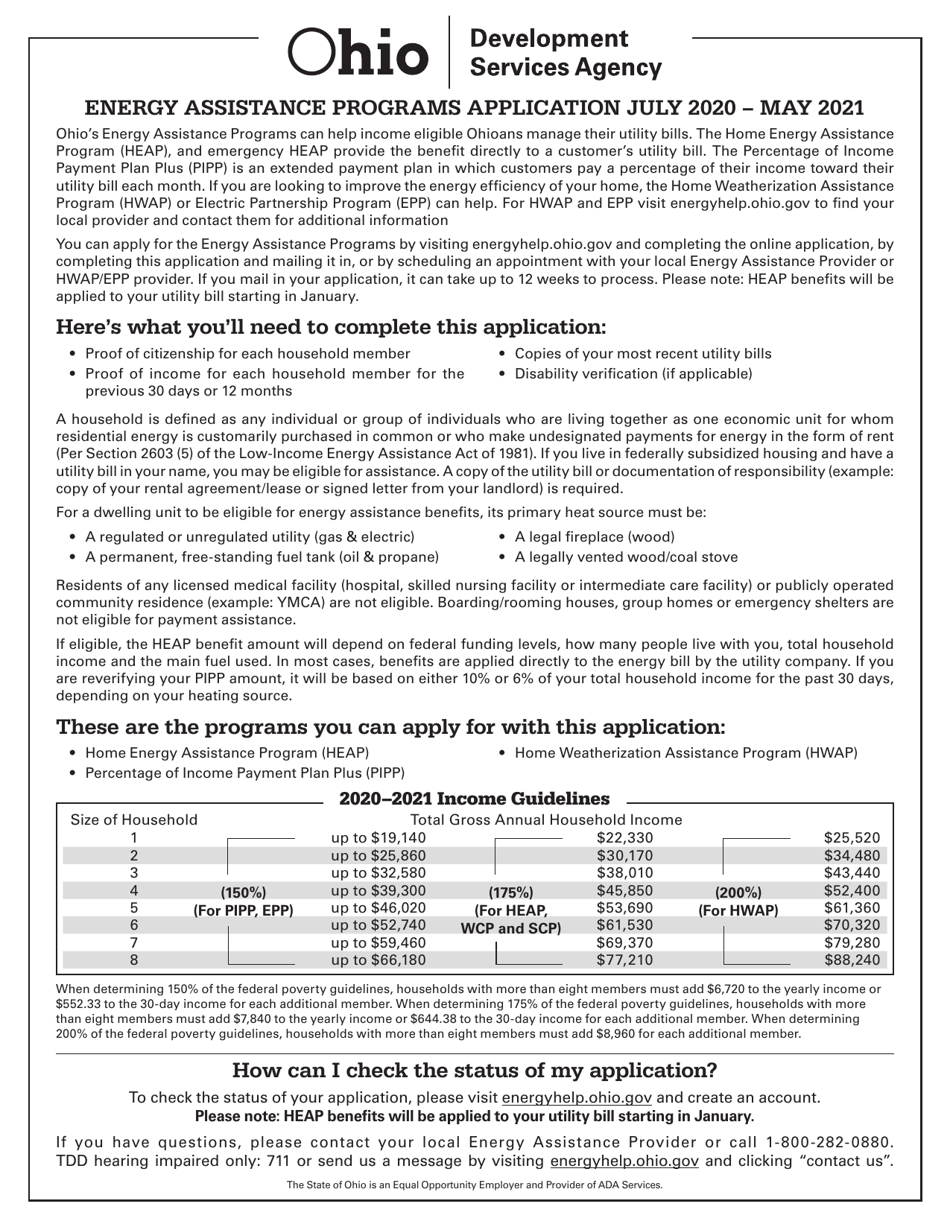 Energy Assistance Programs Application - Ohio, Page 1