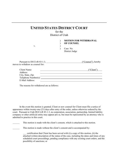 Motion for Withdrawal of Counsel - Utah Download Pdf