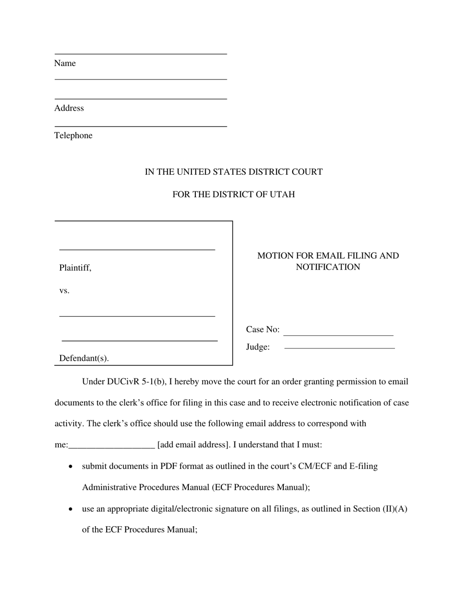 Motion for Email Filing and Notification - Utah, Page 1