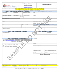 Form G-22 &quot;Environmental/Fluoride/Microbiological Specimen Submission - Sample&quot; - Texas