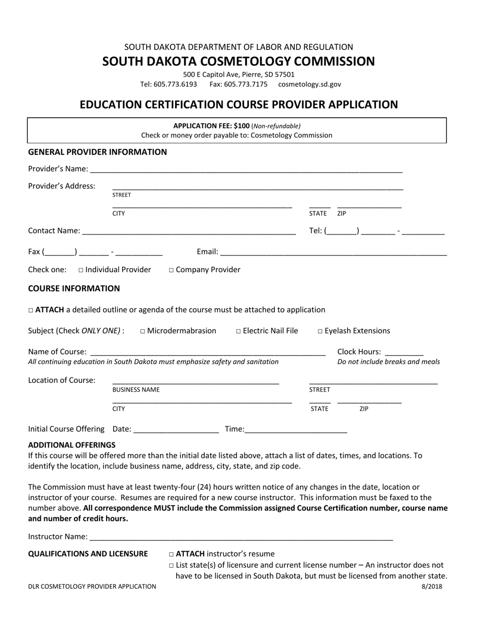 South Dakota Education Certification Course Provider Application Fill