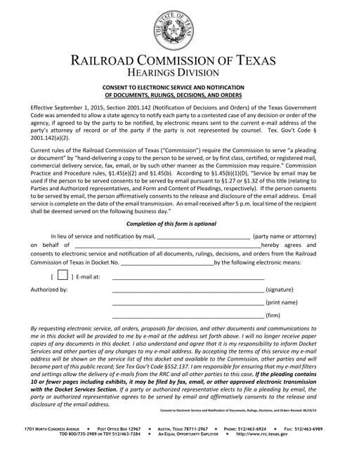 Consent to Electronic Service and Notification of Documents, Rulings, Decisions, and Orders - Texas Download Pdf