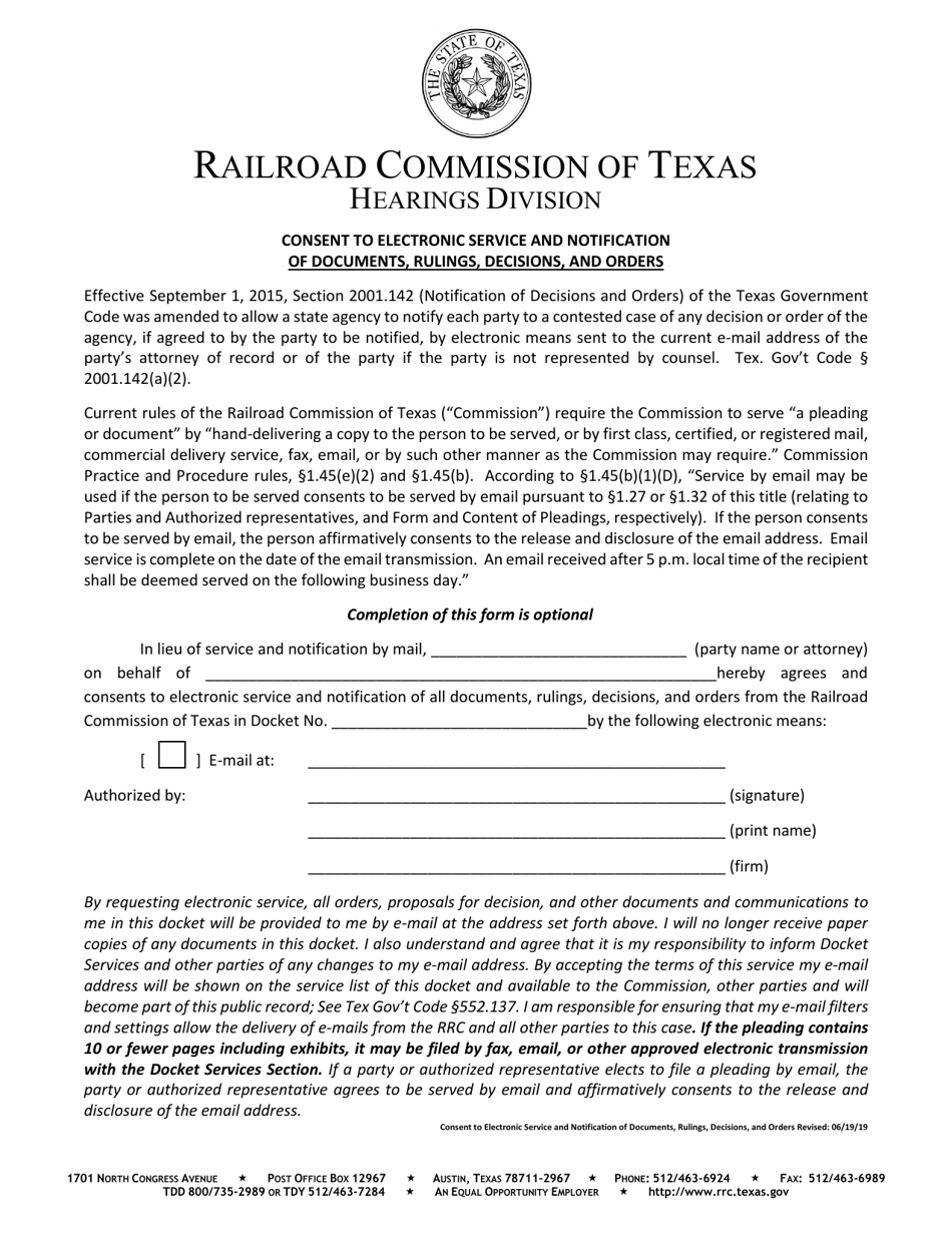 Consent to Electronic Service and Notification of Documents, Rulings, Decisions, and Orders - Texas, Page 1