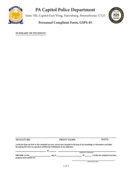 Form GSPS-85 Personnel Complaint Form - Pennsylvania, Page 3