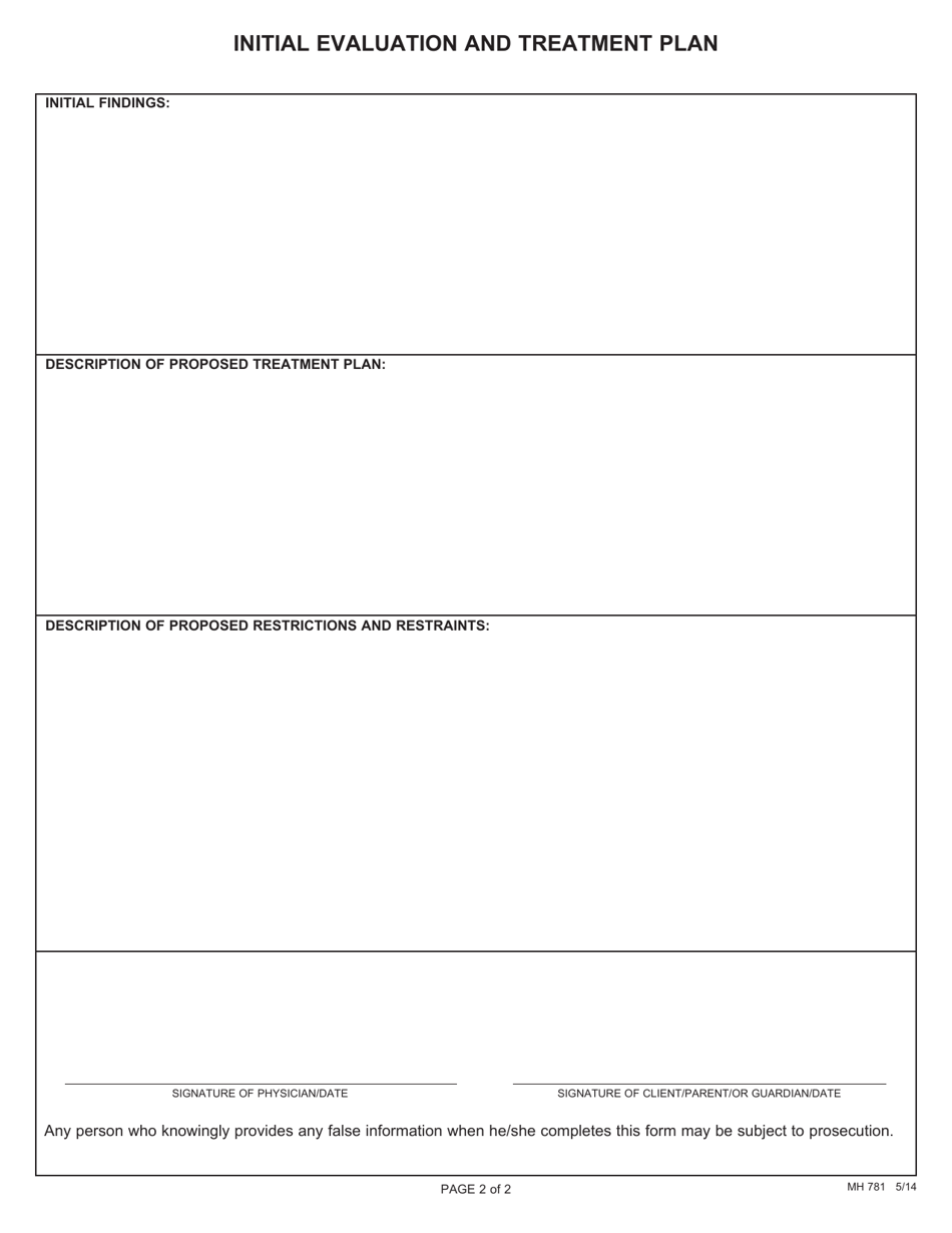 Form MH781 Consent for Voluntary Inpatient Treatment - Pennsylvania, Page 2