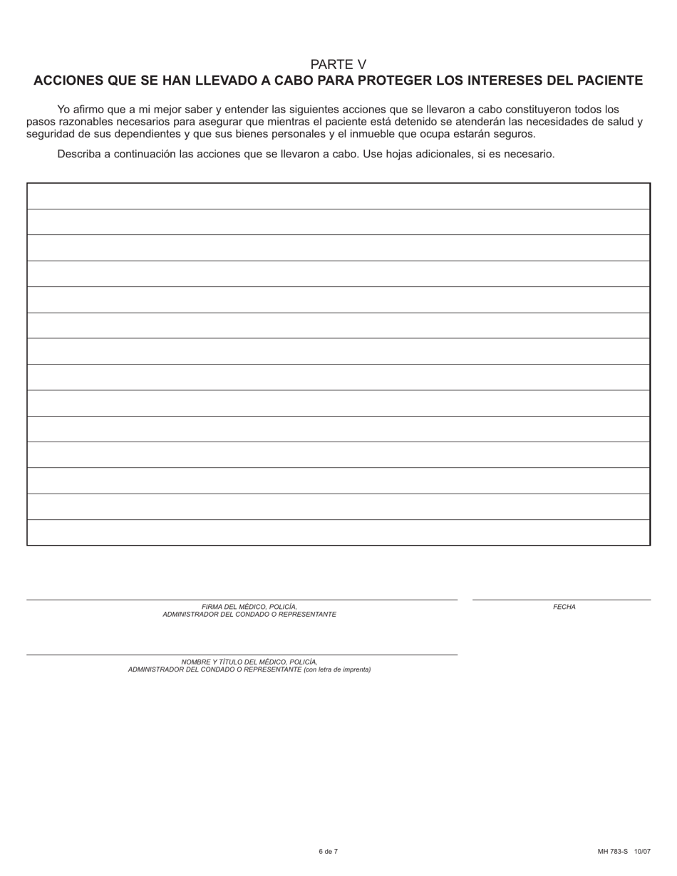 Formulario MH783-S Solicitud Para Examen De Emergencia Y Tratamiento Involuntarios - Pennsylvania (Spanish), Page 6