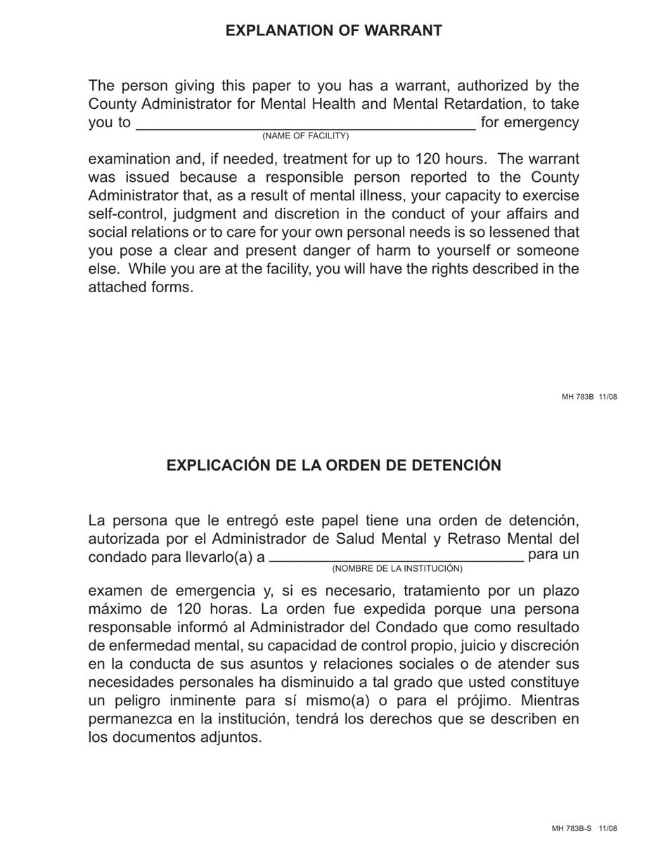 Form MH783B Explanation of Warrant - Pennsylvania (English / Spanish), Page 1