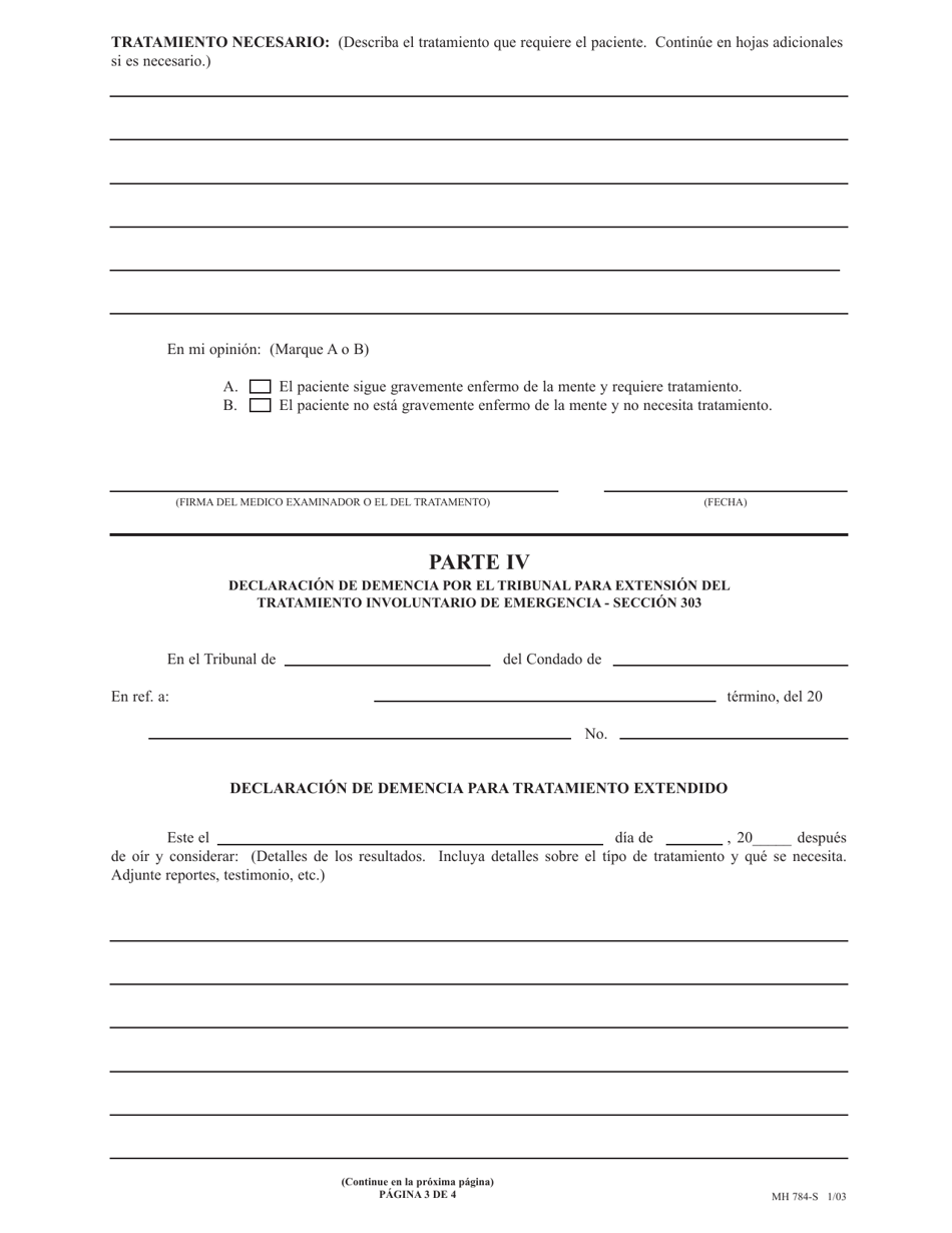 Formulario MH784-S Solicitud Para Extension Del Tratamiento Involuntario - Pennsylvania (Spanish), Page 3