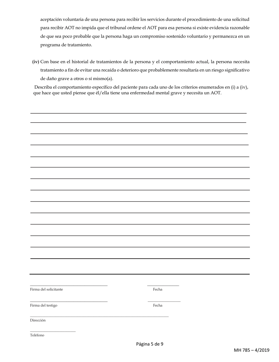 Formulario MH785 Ley De Procedimientos De Salud Mental De 1976 - Pennsylvania (Spanish), Page 5