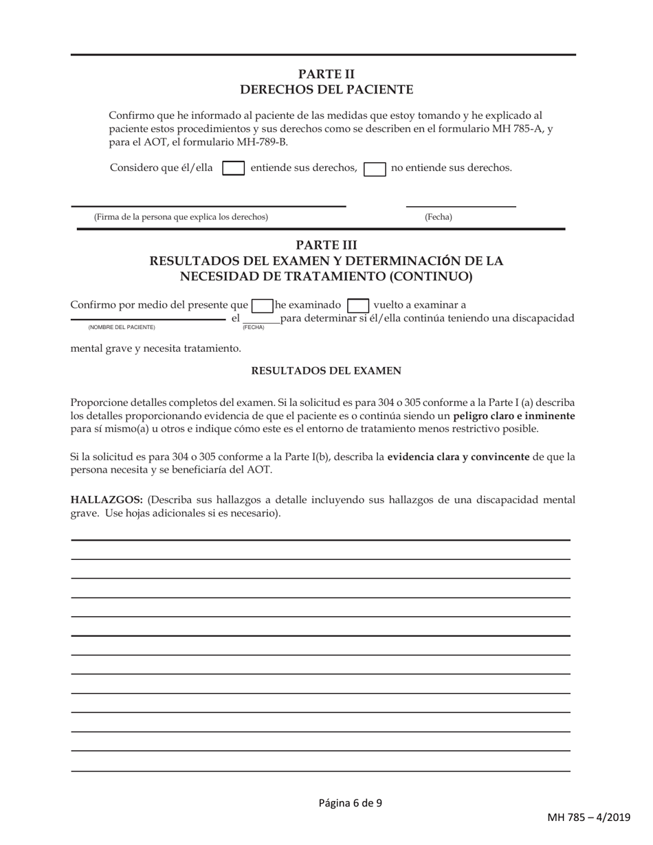Formulario MH785 Ley De Procedimientos De Salud Mental De 1976 - Pennsylvania (Spanish), Page 6