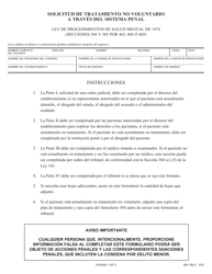 Formulario MH786-S Solicitud De Tratamiento No Voluntario a Traves Del Sistema Penal - Pennsylvania (Spanish)