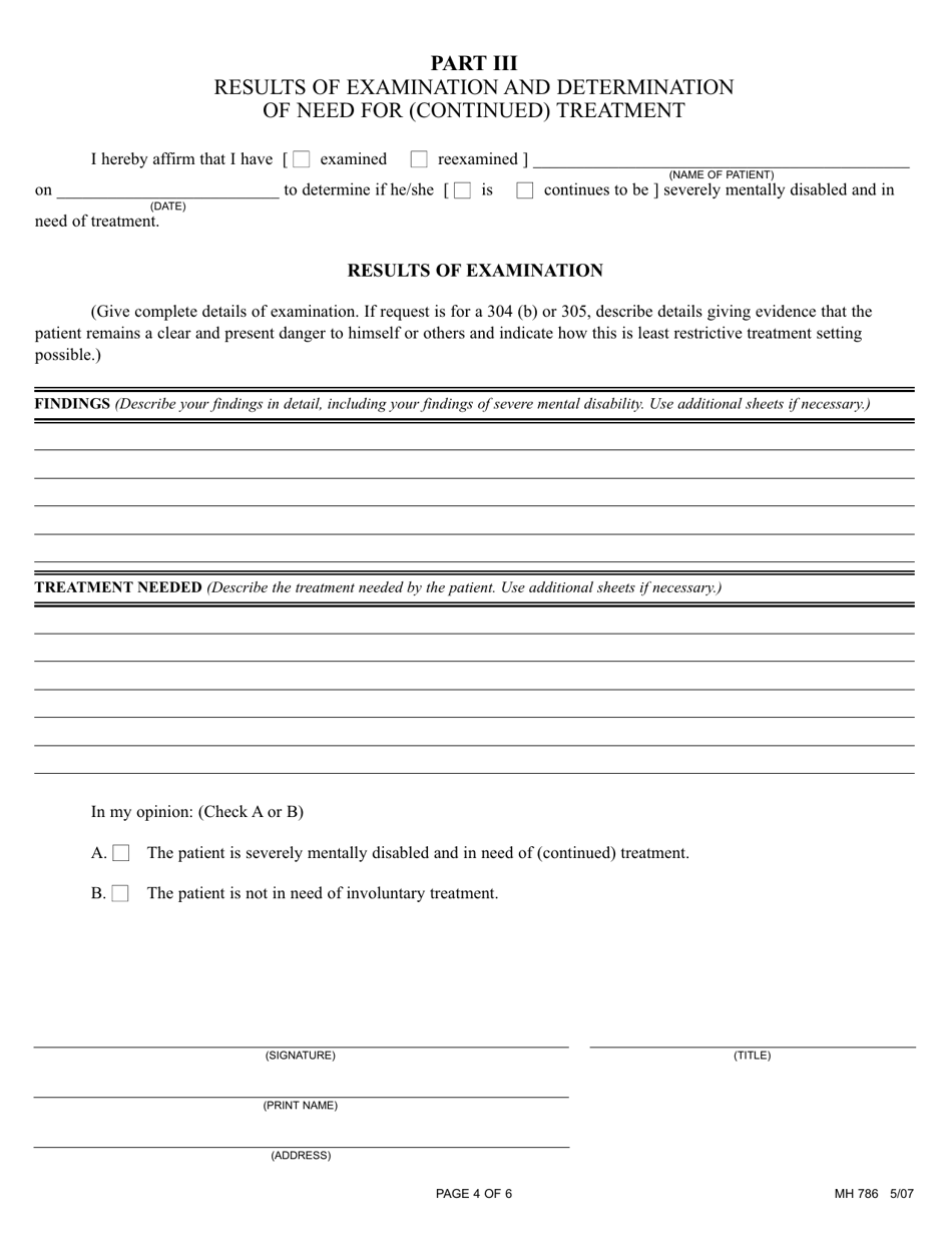 Form MH786 Petition for Involuntary Treatment via the Criminal Justice System - Pennsylvania, Page 4