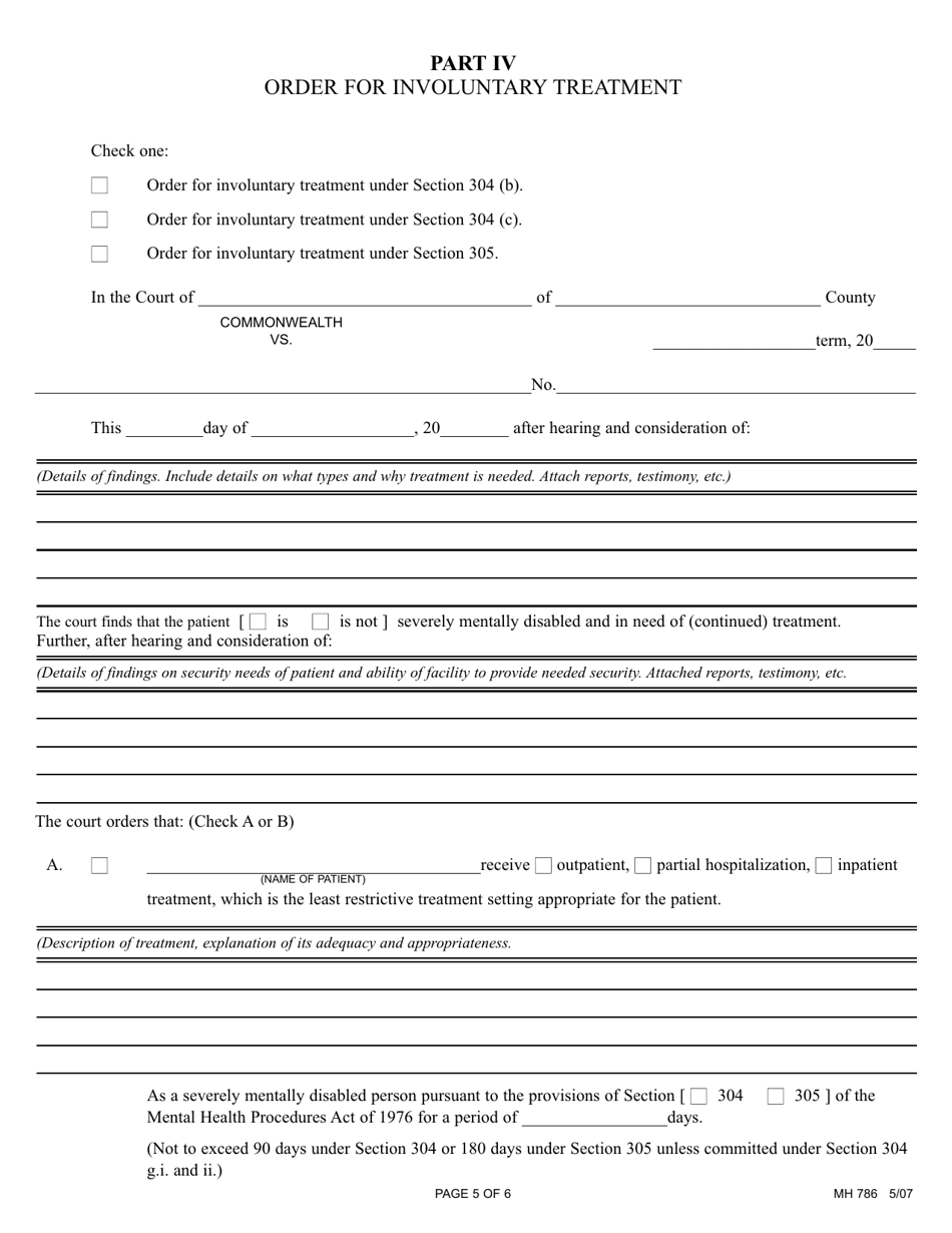 Form MH786 Petition for Involuntary Treatment via the Criminal Justice System - Pennsylvania, Page 5