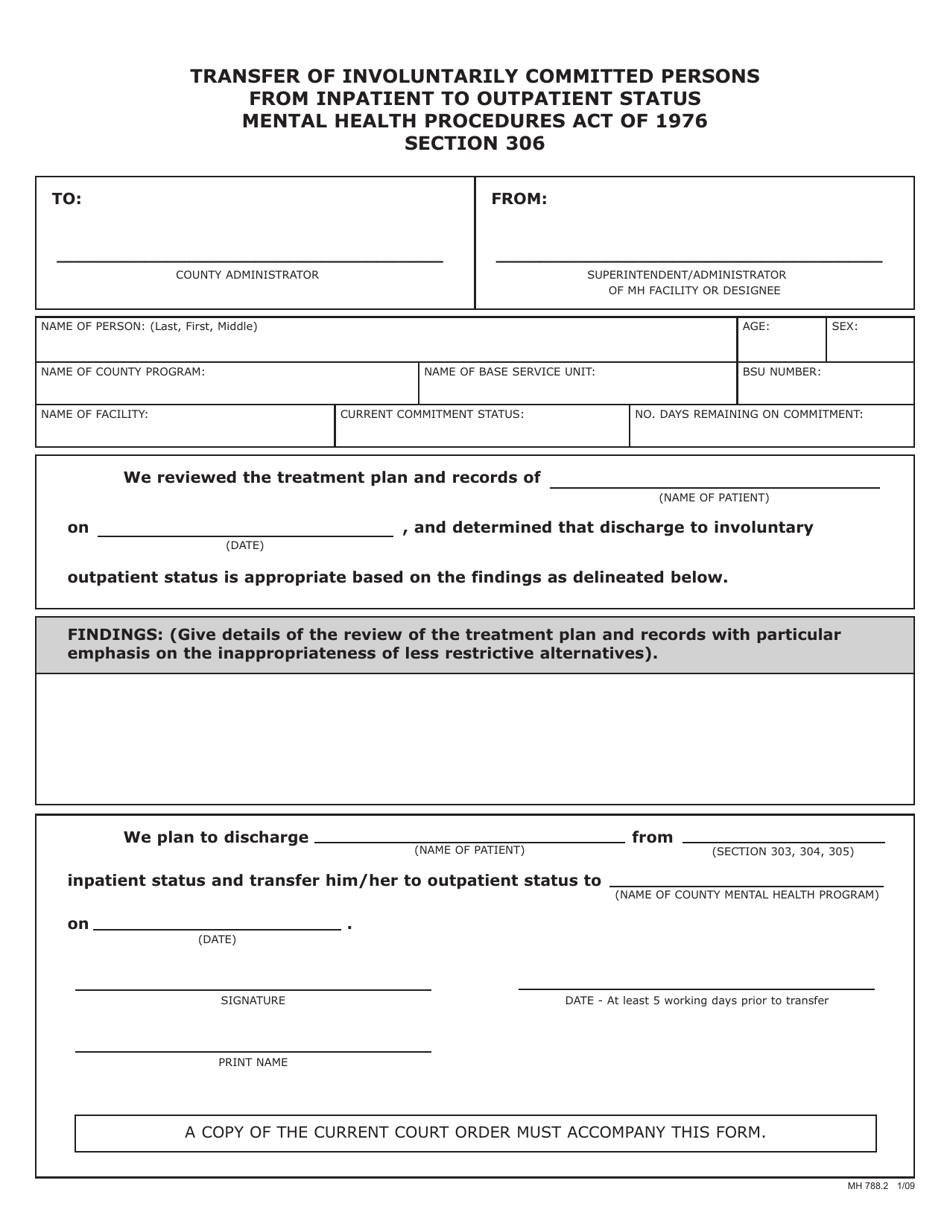 Form MH788.2 Transfer of Involuntary Committed Persons From Inpatient to Outpatient Status - Pennsylvania, Page 1