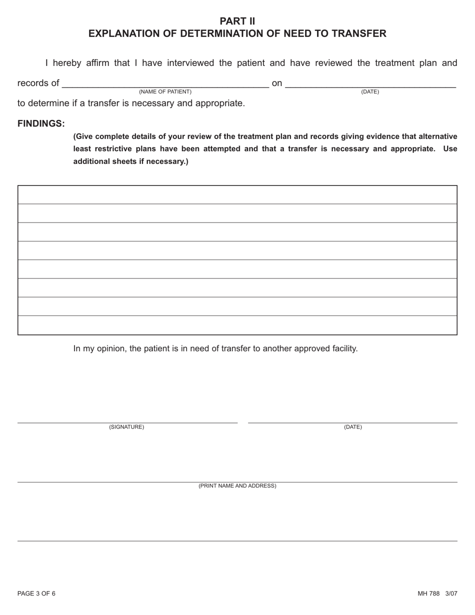 Form MH788 Petition to Transfer for Persons in Involuntary Treatment - Pennsylvania, Page 3