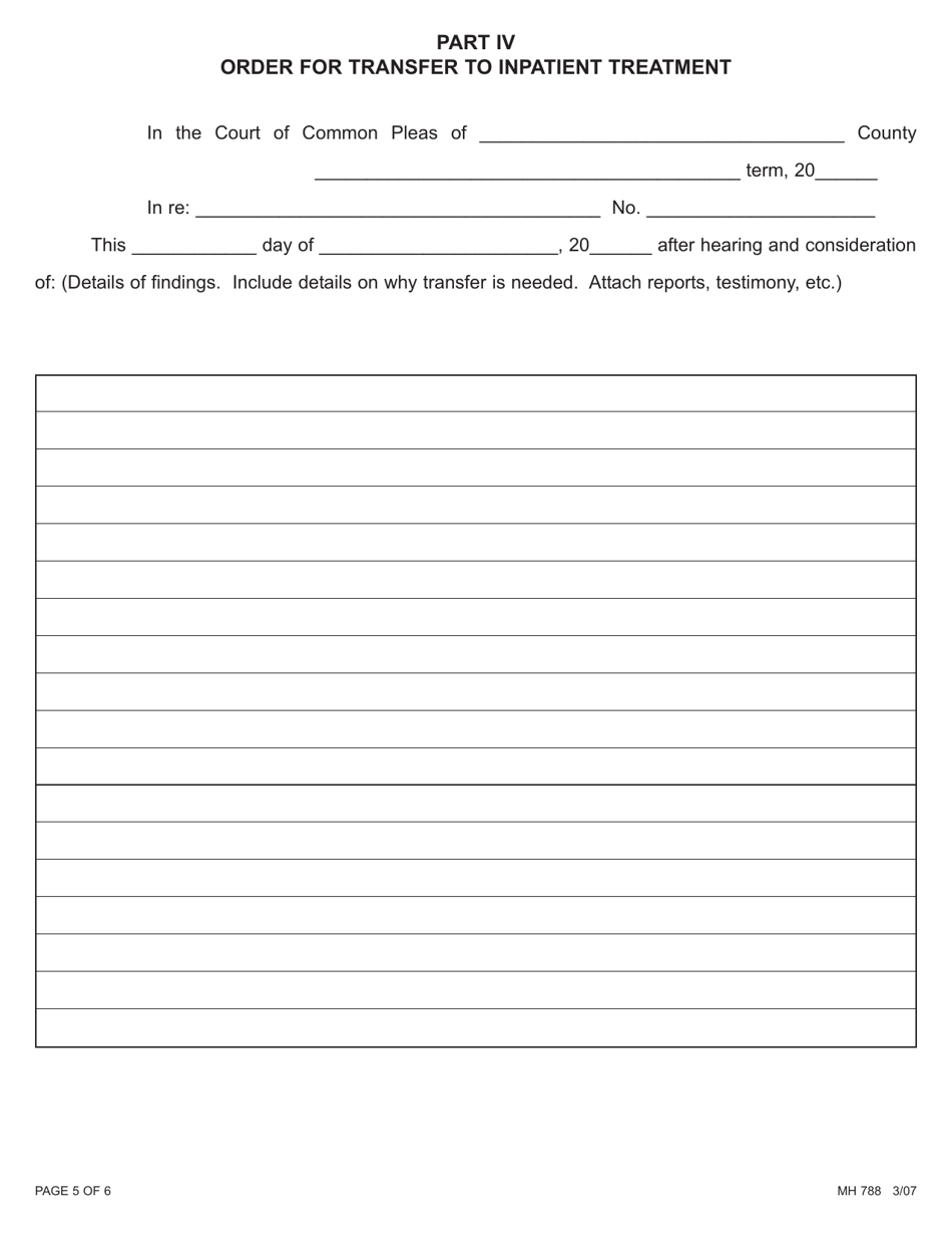 Form MH788 Petition to Transfer for Persons in Involuntary Treatment - Pennsylvania, Page 5
