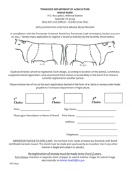 Document preview: Form AG-0052 Application for Livestock Brand Registration - Tennessee