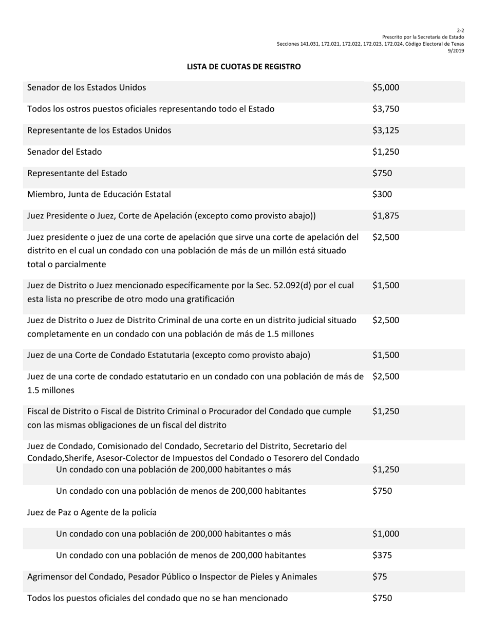 Form 2-2 Application for a Place on the Party General Primary Ballot - Texas (English / Spanish), Page 6