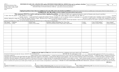 Form AW2-3 Petition in Lieu of a Filing Fee and/or Petition for Judicial Office (For Use in a Primary Election) - Texas (English/Spanish)