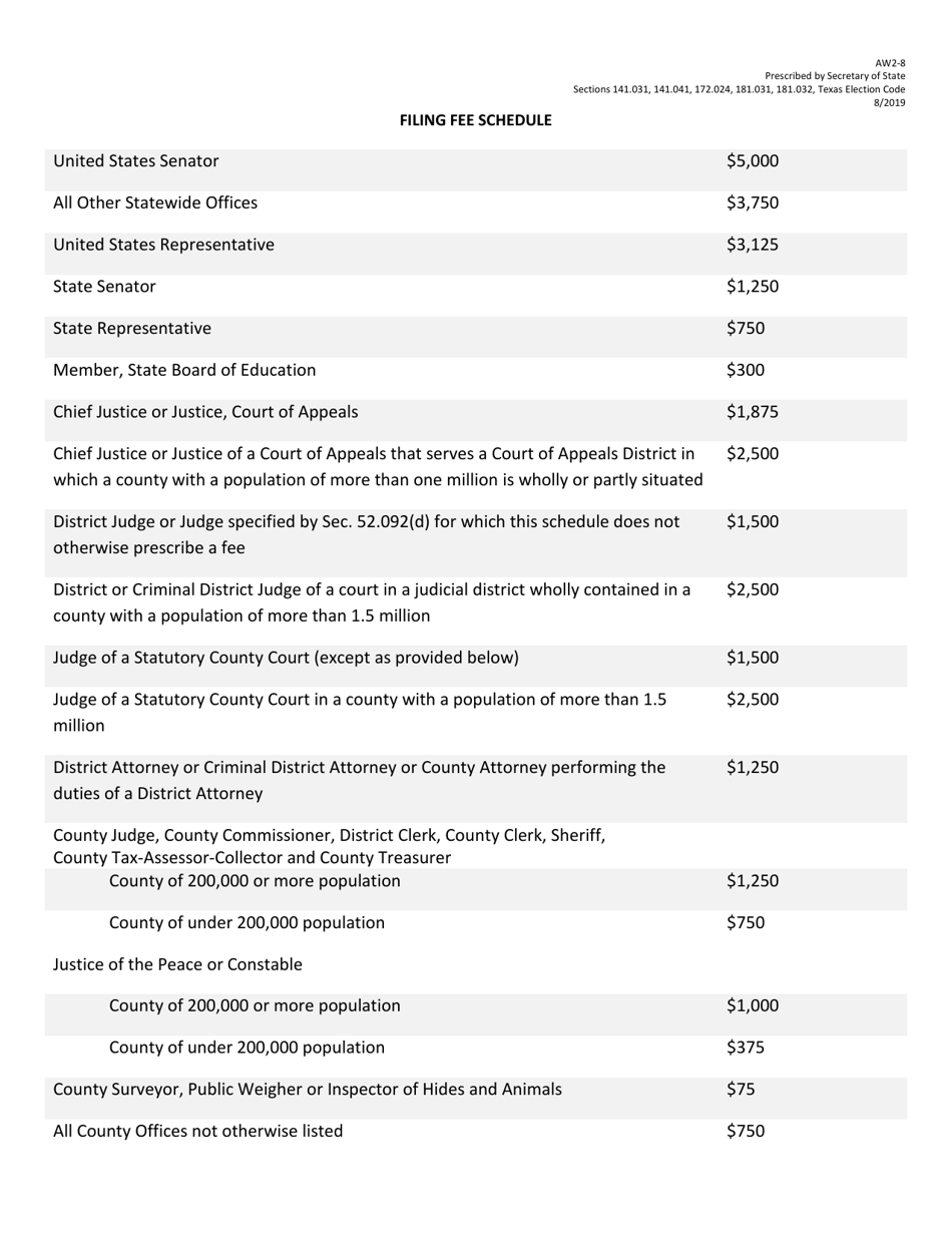 Form AW2-8 Application for Nomination by Convention of Party - Texas (English / Spanish), Page 3