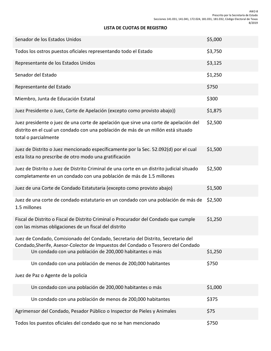 Form AW2-8 Application for Nomination by Convention of Party - Texas (English / Spanish), Page 7
