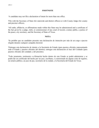 Form AW2-5 Declaration of Intent (As an Independent Candidate) - Texas (English/Spanish), Page 2