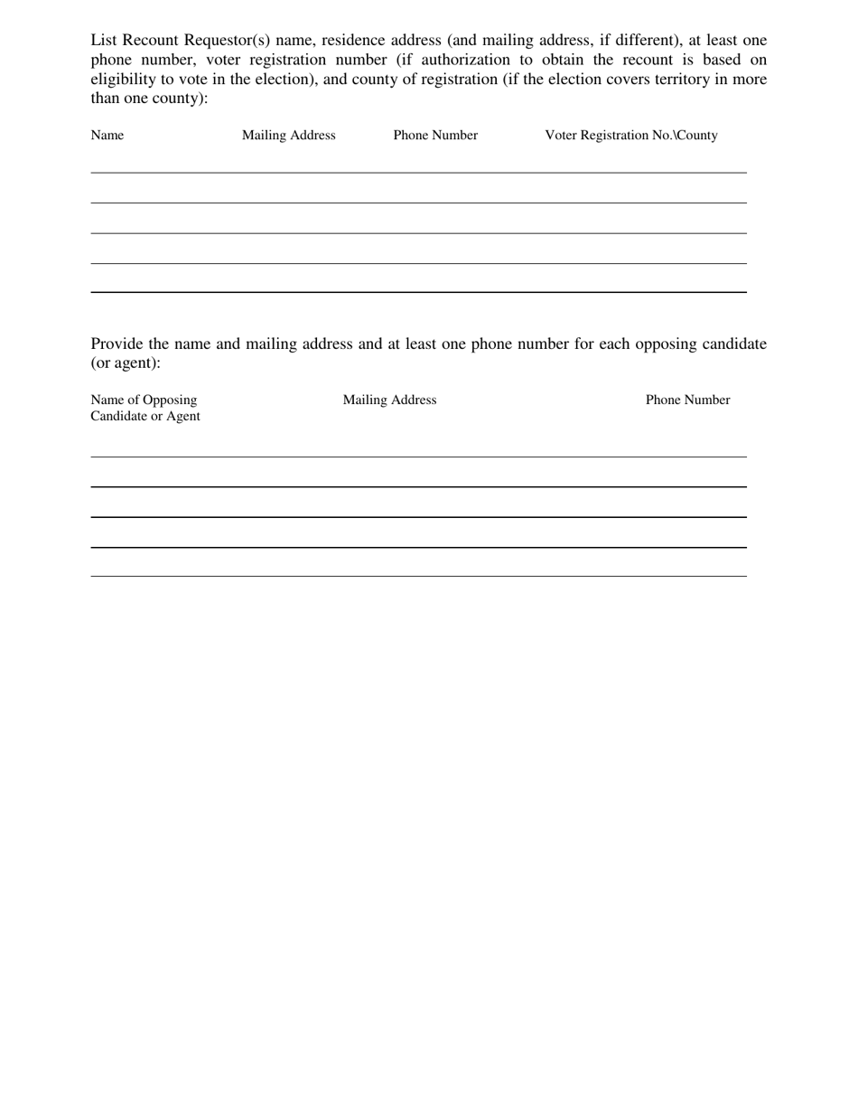 Form AW14-1 Petition Requesting a Recount - Texas, Page 2