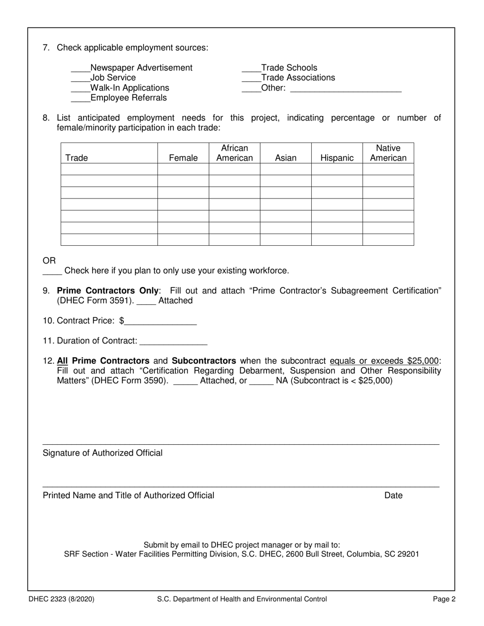 DHEC Form 2323 Equal Employment Opportunity (EEO) Documentation Form - South Carolina, Page 2