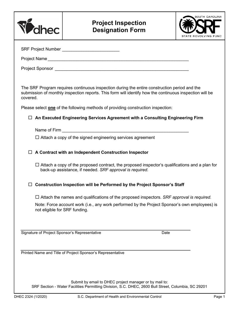Dhec Form 2324 Download Fillable Pdf Or Fill Online Project Inspection