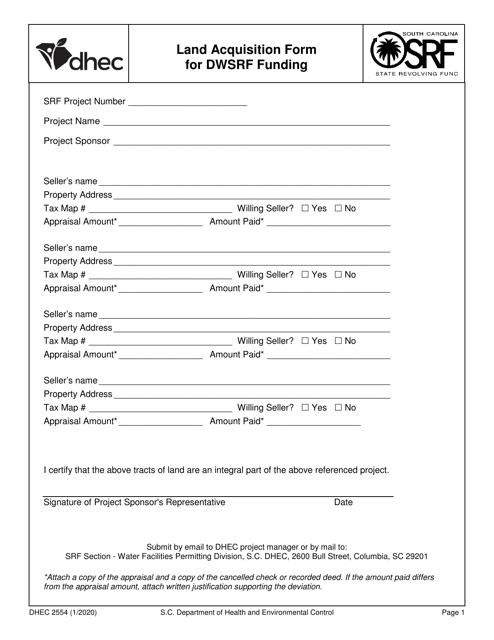 DHEC Form 2554  Printable Pdf